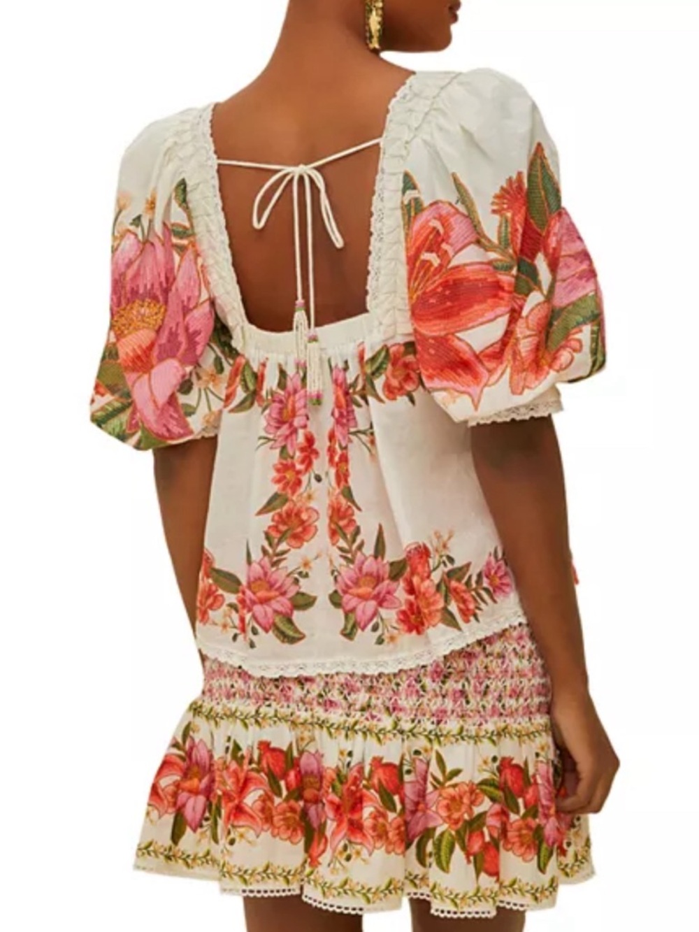 NWT FARM Rio White/Pink/Green 100% Cotton Floral Boho Top, Size XL